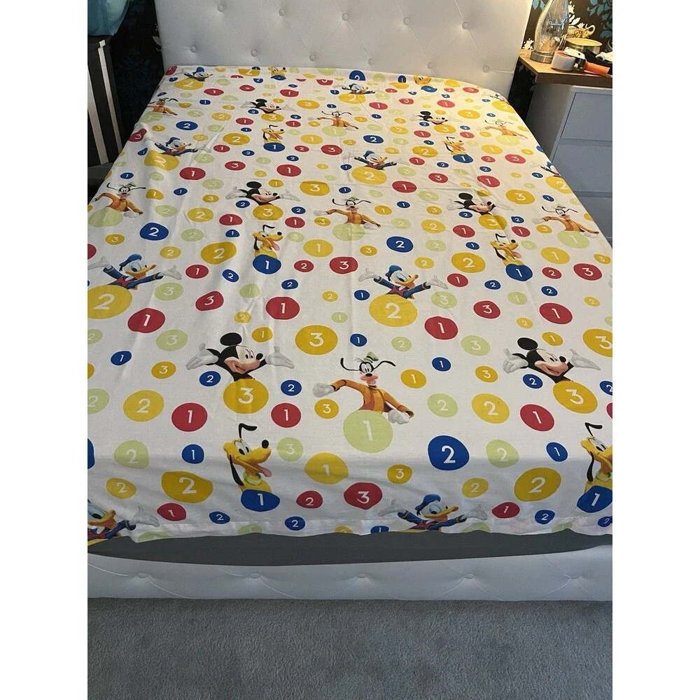 Disney Characters Twin Flat Sheet Mickey Mouse & Friends Counting Numbers Y2K